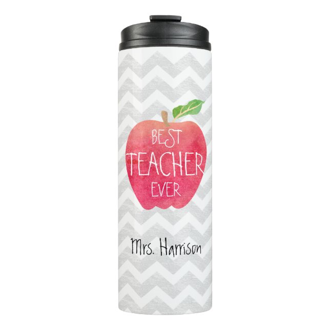 Best Teacher Ever Apple Watercolor Personalised Thermal Tumbler (Front)