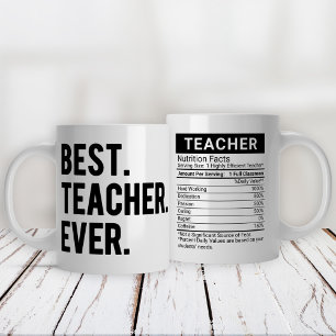 Best Teacher Ever Black + Editable Nutrition Fact, Large Coffee Mug