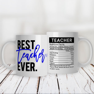 Best Teacher Ever Blue + Editable Nutrition Facts, Large Coffee Mug