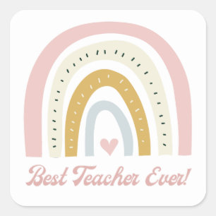 best teacher ever,boho rainbow vintage pink square sticker