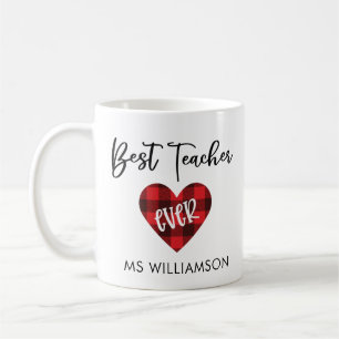 Best Teacher Ever Buffalo Plaid Heart  Coffee Mug