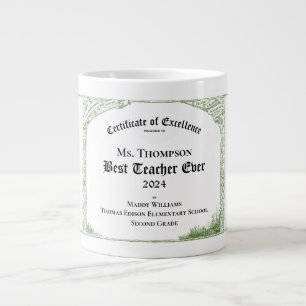 Best Teacher Ever Certificate of Excellence Large Coffee Mug