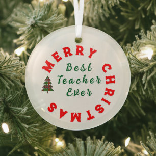 Best Teacher Ever Christmas Thanks You Gift        Glass Tree Decoration