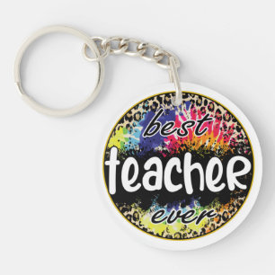 Best Teacher Ever – Colourful Leopard Print Key Ring