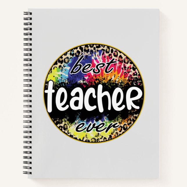 Best Teacher Ever – Colourful Leopard Print Notebook (Front)