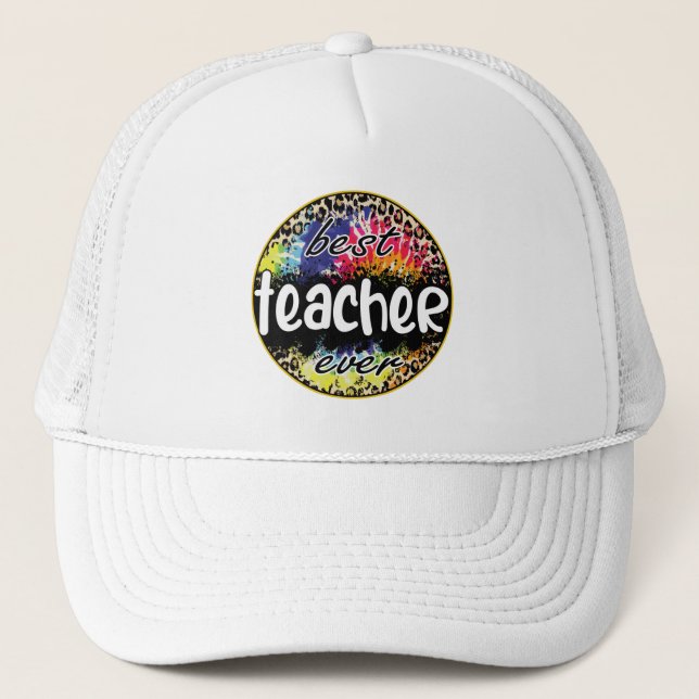 Best Teacher Ever – Colourful Leopard Print Trucker Hat (Front)