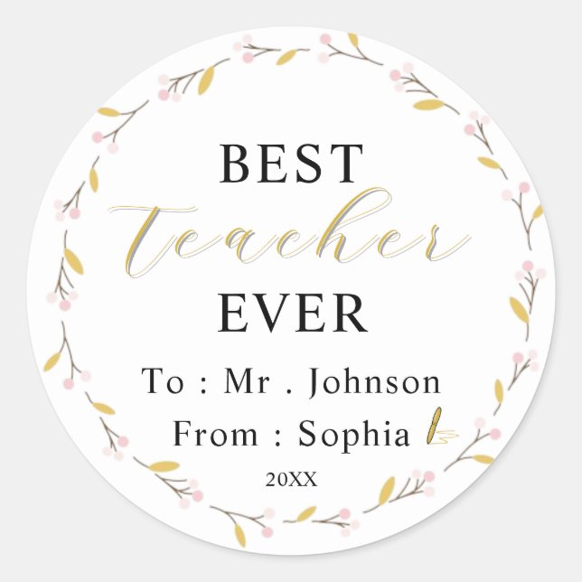 Best Teacher Ever – Custom Name Sticker Gift (Front)