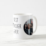 Best Teacher Ever Custom Photo Mug<br><div class="desc">Personalise this cute mug and give it as gift for your teacher! 

Best teacher ever,  handwritten,  cute,  Black and white,  round photos,  elegant,  modern,  stylish,  simple,  trendy,  handwritten,  hearts,  love,  matching heart,  personal photos display,  love,  mothers day,  mum,  photo grid,  collage.

Best teacher Ever Custom Photo Mug</div>