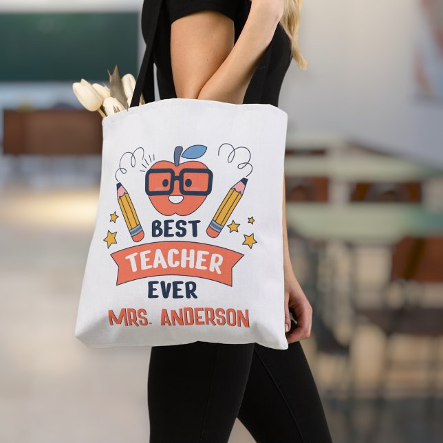 Best teacher ever, Customized Cotton Canvas Tote  (Creator Uploaded)