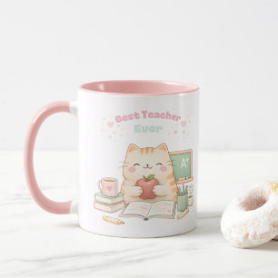 Best Teacher Ever Cute Kawaii Kitty Cat Sweet Pink Mug