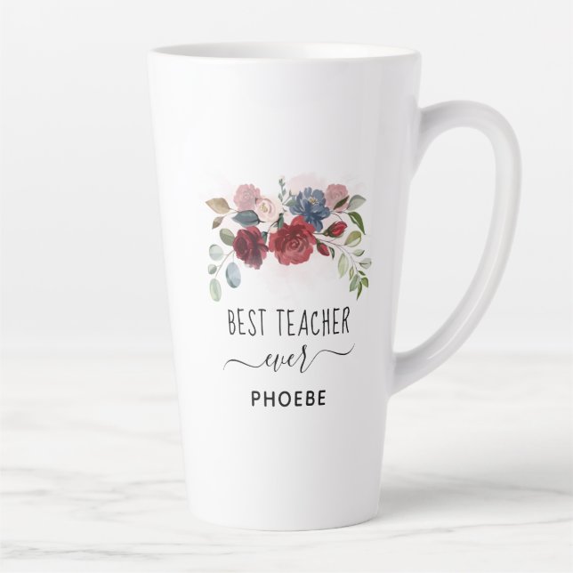 Best Teacher Ever Floral Custom Name Latte Mug (Right)