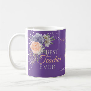 Best Teacher Ever Floral Peony Rose Personalised Coffee Mug