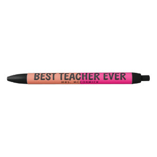 Best Teacher Ever Hot Pink Orange Colorful Name Black Ink Pen