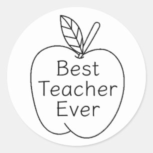Best Teacher Ever Minimal Apple Outline  Classic Round Sticker