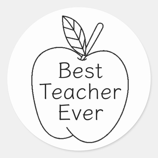 Best Teacher Ever Minimal Apple Outline  Classic Round Sticker (Front)