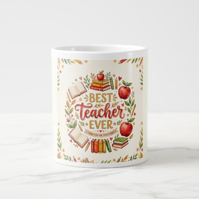 Best Teacher Ever Mug Apple Book Gift Coffee (Front)