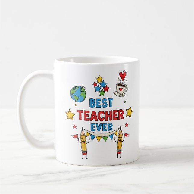 Best Teacher Ever Mug Colourful Sketch Icons Teac (Left)