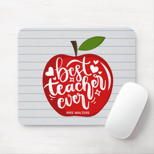 Best Teacher Ever Name Red Apple Back to School  Mouse Pad (With Mouse)