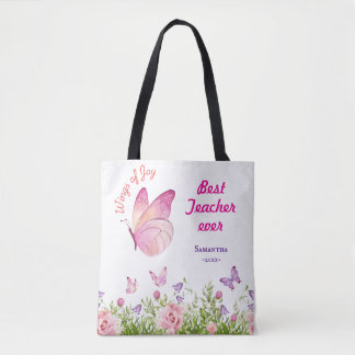 Best Teacher ever Personalised Butterfly pink Tote Bag