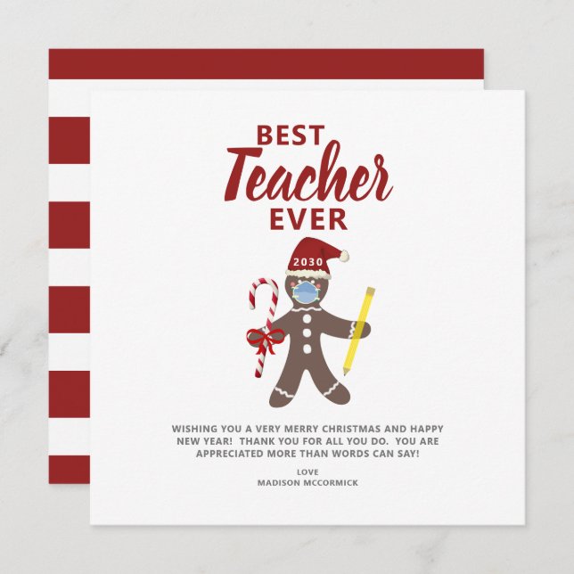 Best Teacher Ever Personalised Christmas Holiday Card (Front/Back)