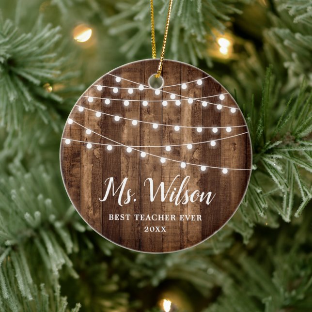 Best Teacher Ever Personalised Faux Barn Wood Ceramic Ornament (Tree)
