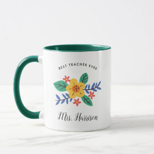 Best Teacher Ever Personalised Floral Appreciation Mug