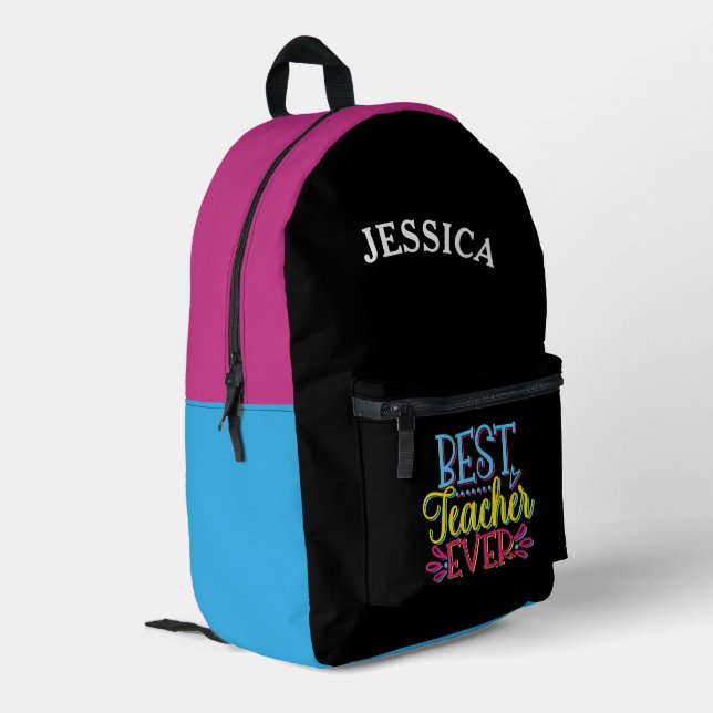 Best Teacher Ever Personalised Name Printed Backpack (Back Corner Left)