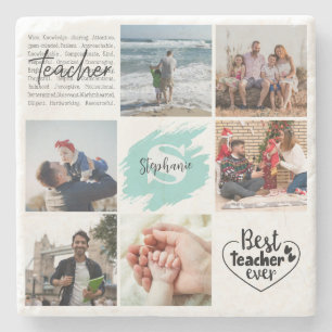 Best Teacher Ever Personalised Photo Collage Stone Coaster