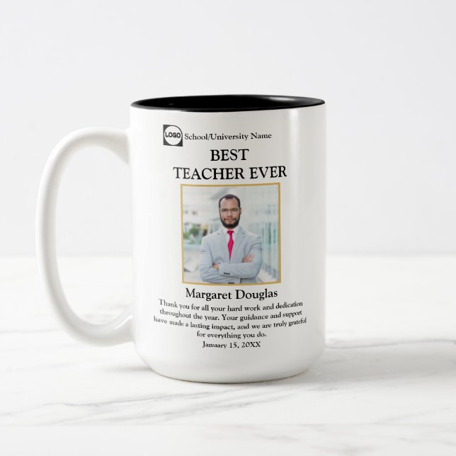 Best Teacher Ever Photo & Thank you Message Two-Tone Coffee Mug (Left)