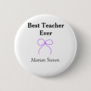 Best Teacher ever purple bow name appreciation gif 6 Cm Round Badge