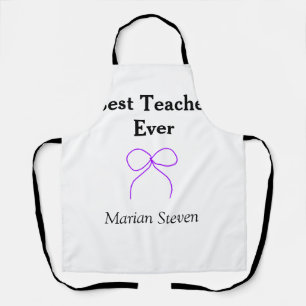 Best Teacher ever purple bow name appreciation gif Apron