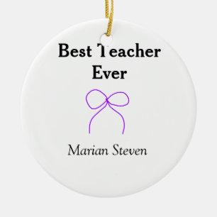 Best Teacher ever purple bow name appreciation gif Ceramic Ornament