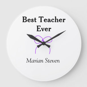 Best Teacher ever purple bow name appreciation gif Large Clock