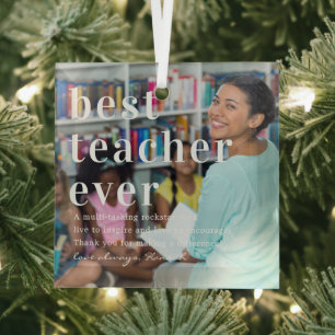 Best Teacher Ever Quote & Photo Gift Glass Tree Decoration