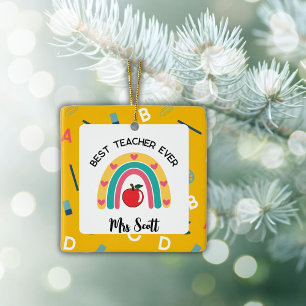 Best Teacher Ever rainbow name Ceramic Ornament