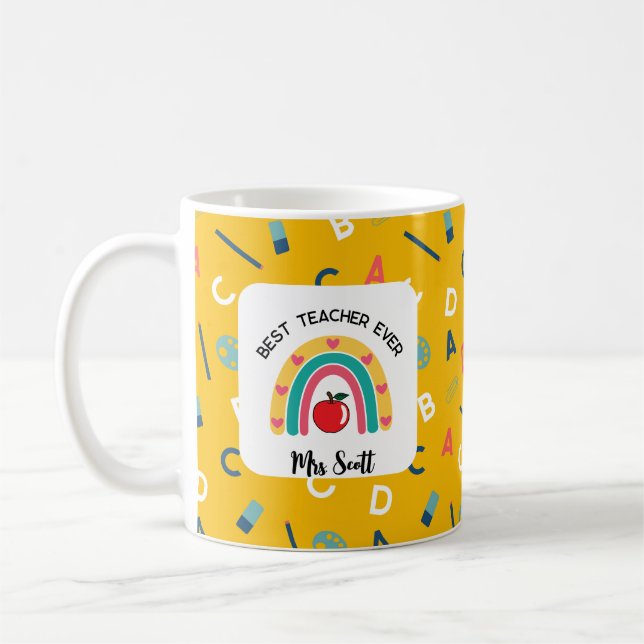 Best Teacher Ever rainbow name Coffee Mug (Left)