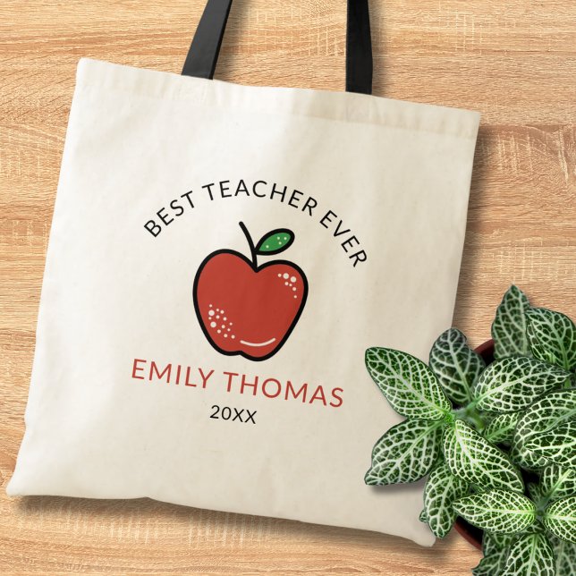Best Teacher Ever Red Apple Personalised Thank You Tote Bag (Creator Uploaded)