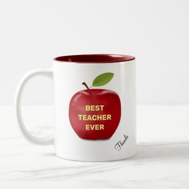 Best Teacher Ever & Red Apple Two-Tone Coffee Mug (Left)