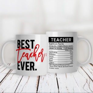 Best Teacher Ever Red + Editable Nutrition Facts, Large Coffee Mug