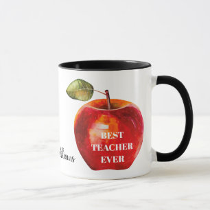 BEST TEACHER EVER Teacher Name Red Apple  Mug