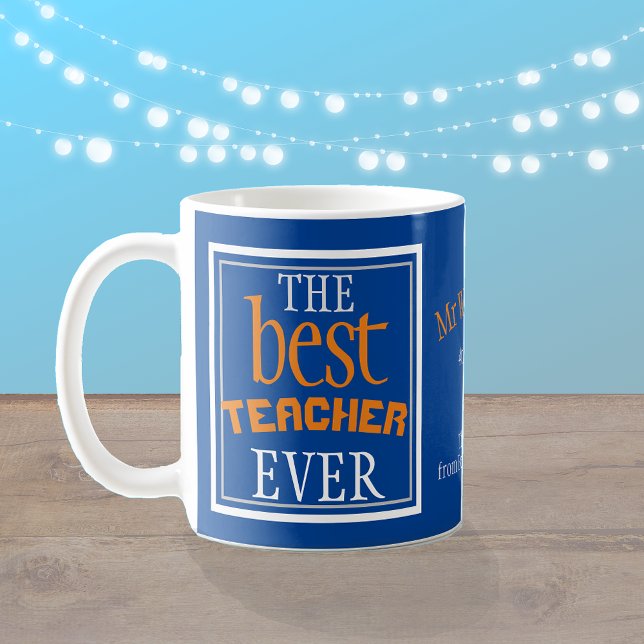 Best Teacher Ever Typography Blue Coffee Mug (Creator Uploaded)