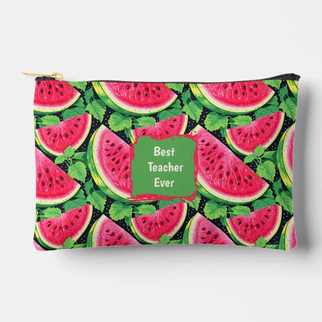 Best Teacher Ever Watermelon Accessory Pouch (Front)