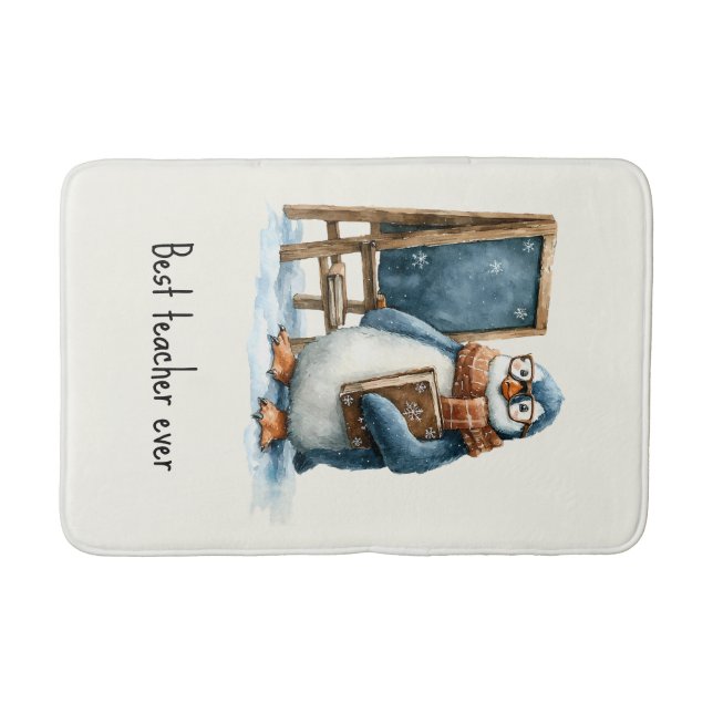 Best Teacher Ever Winter Penguin Design Bath Mat (Front)