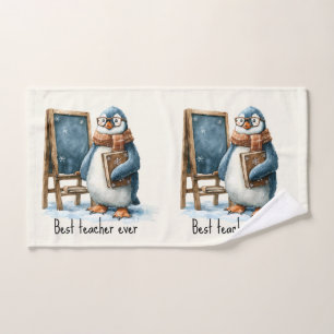 Best Teacher Ever Winter Penguin Design Bath Towel Set