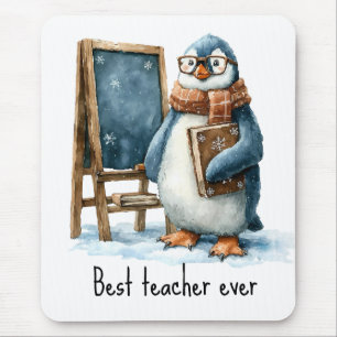 Best Teacher Ever Winter Penguin Design Mouse Pad