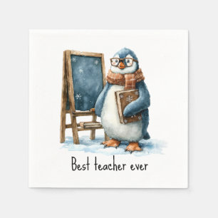 Best Teacher Ever Winter Penguin Design Napkin