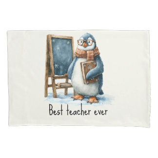 Best Teacher Ever Winter Penguin Design Pillowcase