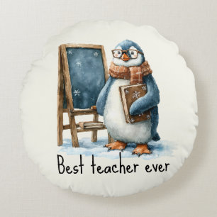 Best Teacher Ever Winter Penguin Design Round Cushion