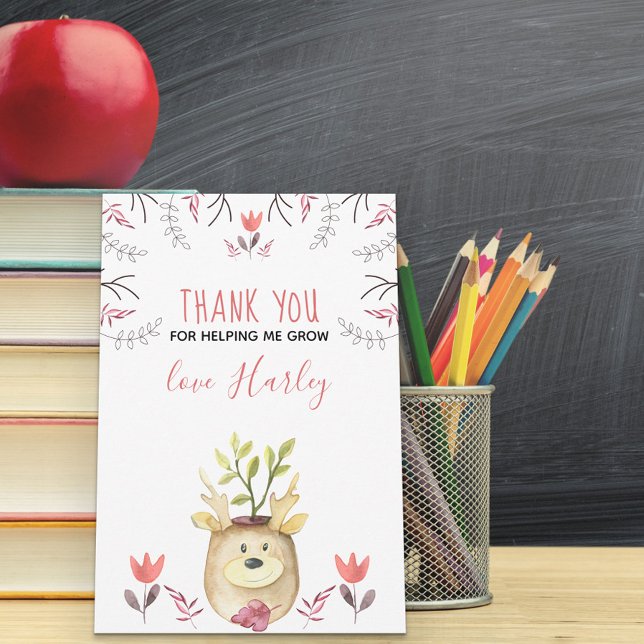 Best Teacher Ever Woodland Deer Potted Plant Thank You Card (Creator Uploaded)