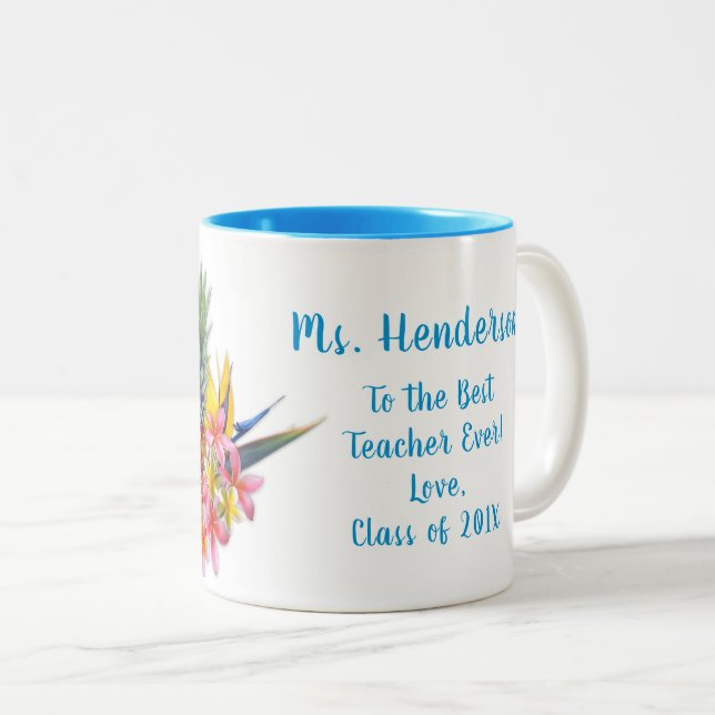 Best Teacher From Class Hawaiian Flowers Mug (Front Right)